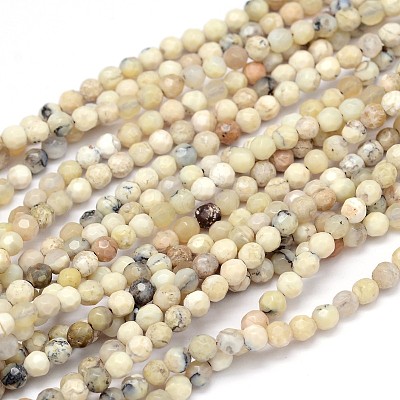 Faceted Round Natural White African Opal Beads Strands G-P114-12-4mm-1