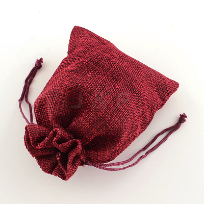 Polyester Imitation Burlap Packing Pouches Drawstring Bags X-ABAG-R004-14x10cm-06-1
