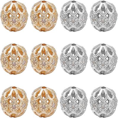 12Pcs 2 Colors Rack Plating Brass Micro Pave Clear Cubic Zirconia Beads ZIRC-NB0001-84-1