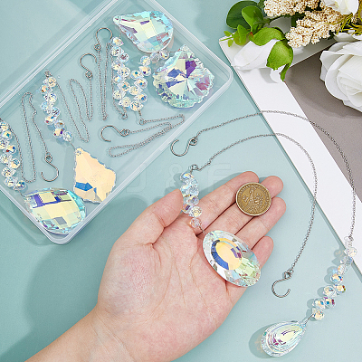 6Pcs 6 Styles Teardrop & Oval Glass Hanging Suncatchers HJEW-FH00201-1