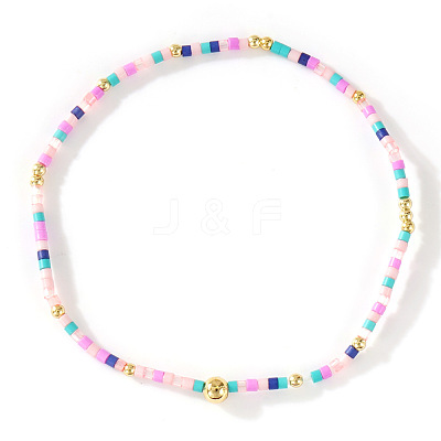 Bohemian Glass Seed Beads & Brass Stretch Bracelets for Women TI8364-9-1