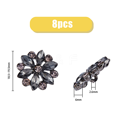 8Pcs 1-Hole Alloy Rhinestone Shank Buttons BUTT-FH0001-002-1