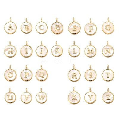 Rack Plating Brass Micro Pave Clear Cubic Zirconia Pendants with Shell KK-M309-41G-1