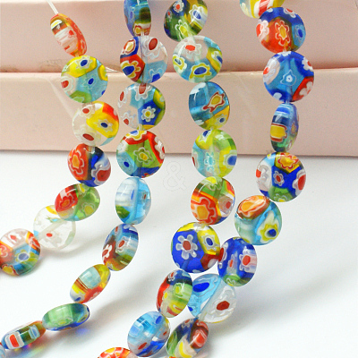 Millefiori Glass Flat Round Bead Strands X-LK-P008-06-1
