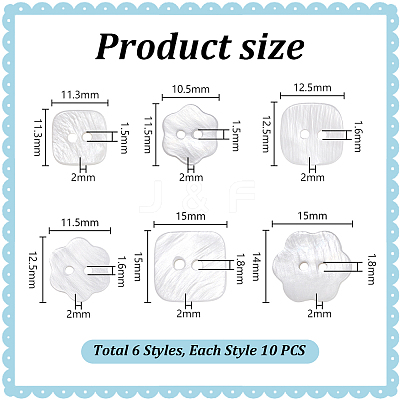 60Pcs 6 Styles 2-Hole Natural Shell Buttons BUTT-PH0001-48-1