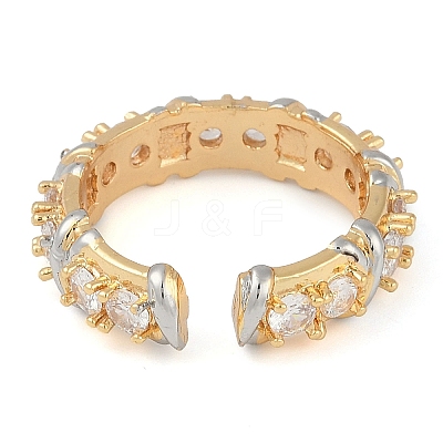 Letter X Brass Micro Pave Clear Cubic Zirconia Open Cuff Ring for Women RJEW-Q819-08G-1