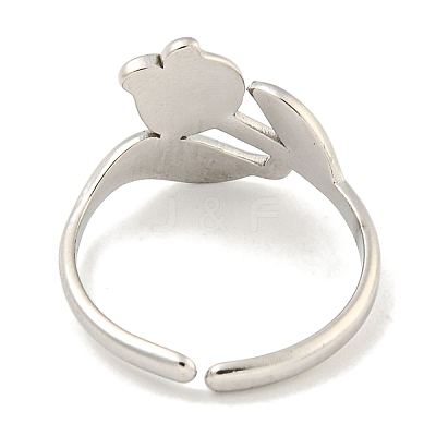 Non-Tarnish Tulip 304 Stainless Steel Open Cuff Finger Rings for Women RJEW-P114-05P-1