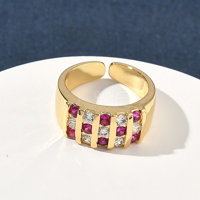 Brass Micro Pave Cubic Zirconia Cuff Open Rings RJEW-C158-04G-1
