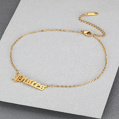 304 Stainless Steel Constellation Word Link Chain Anklets for Women FS-WG5BE8C-09-1