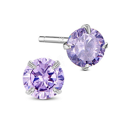 Rhodium Plated 925 Sterling Silver Four Pronged Ear Studs JE420D-02-1