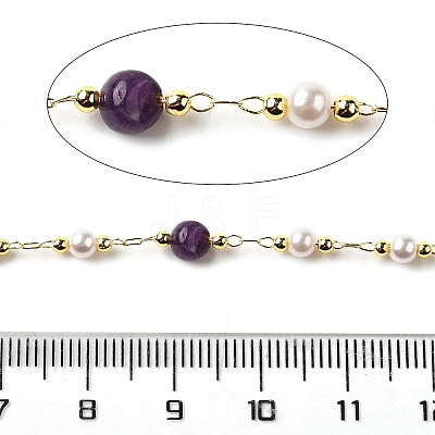 Handmade Natural Amethyst Nuggets Beaded Chains CHC-F020-06G-02-1