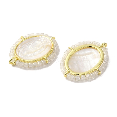Rack Plating Brass Micro Pave Cubic Zirconia & Shell Pendants KK-G488-17G-1