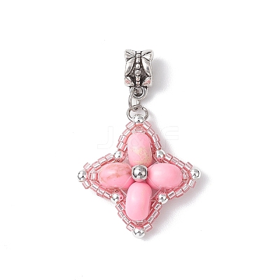 Dyed Synthetic Imperial Jasper & Glass Seed Beaded Star European Dangle Charms PALLOY-MZ00693-04-1