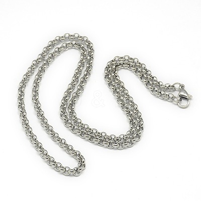 Tarnish Resistant Trendy Unisex 201 Stainless Steel Cross Rolo Chain Necklaces NJEW-L043B-09P-1