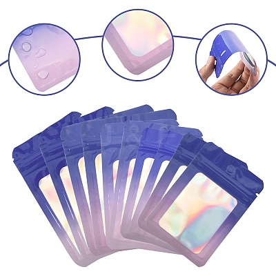 60Pcs 5 Styles Rectangle Glitter Holographic PVC Resealable Packaging Bags ABAG-FS0001-14A-1