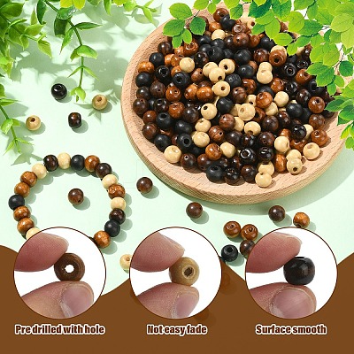 500Pcs 5 Colors Natural Wood Beads WOOD-YW0001-97-1