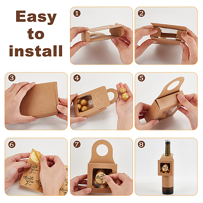 30Pcs 3 Styles Square Kraft Paper Festival Gift Storage Boxes with PVC Window and Hole Handle CON-PH0003-05C-1