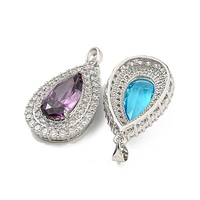 Rack Plating Brass Micro Pave Cubic Zirconia Pendants KK-H469-01P-1