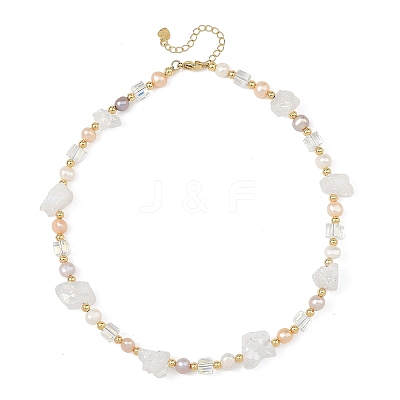 Electroplated Natural Druzy Agate & Natural Cultured Freshwater Pearl & Electroplate Glass Beaded Necklaces NJEW-JN06569-1