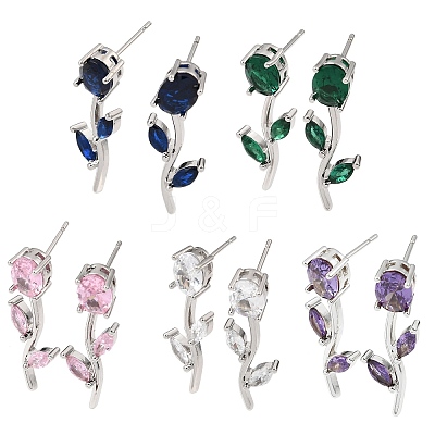 Brass Micro Pave Cubic Zirconia Stud Earrings KK-CBA8324-20P-1