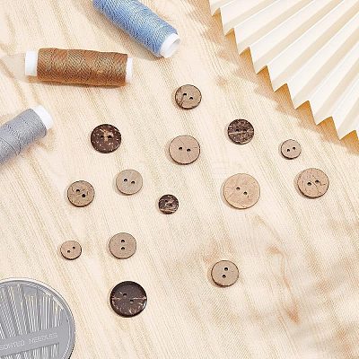240Pcs 4 Styles 2-Hole Flat Round Coconut Buttons BUTT-CA0001-10-1