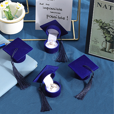 4Pcs Doctoral Hat Shaped Velvet Jewelry Ring Storage Boxes CON-SC0001-18B-1
