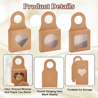 30Pcs 3 Styles Square Kraft Paper Festival Gift Storage Boxes with PVC Window and Hole Handle CON-PH0003-05C-1