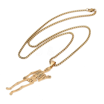 201 Stainless Steel Skeleton Pendant Necklaces LS-NJEW-K283-08G-1