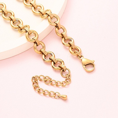 304 Stainless Steel Ring Link Chain Anklets AJEW-A057-11G-1
