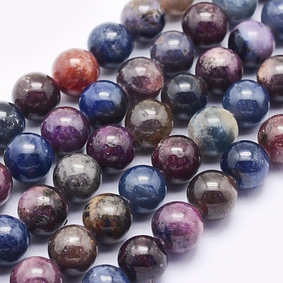 Natural Red Corundum/Ruby and Sapphire Beads Strands G-O166-04-6mm-1