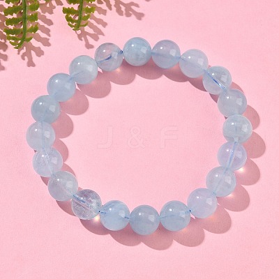 Natural Aquamarine Round Bead Stretch Bracelets for Men Women BJEW-U034-01A-04-1