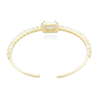 Cubic Zirconia Rectangle Open Cuff Bangle BJEW-G651-05G-04-1