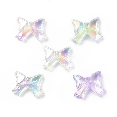 UV Plating Rainbow Iridescent Acrylic Beads OACR-H015-03-1