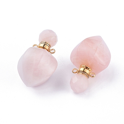 Faceted Natural Rose Quartz Openable Perfume Bottle Pendants G-P435-A-01G-1