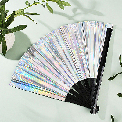 1Pc Bamboo with Oxford Fabric Glitter Powder Folding Fans AJEW-SP0003-77F-1