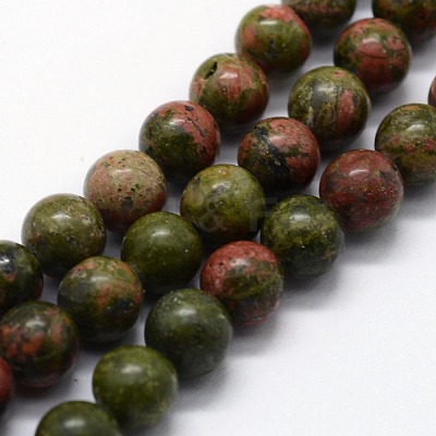 Natural Unakite Beads Strands G-I199-08-10mm-1