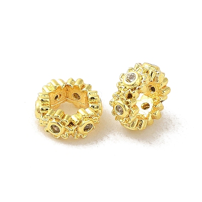 Golden Brass with Cubic Zirconia European Beads KK-B088-01A-03G-1