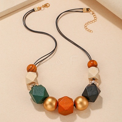Wooden Octagon Round Graduated Beaded Necklaces for Women WGAA11B-01-1