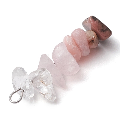 Gradient Color Natural Quartz Crystal & Natural Rose Quartz & Natural Rhodonite & Natural Pink Opal Chip Beaded Pendants PALLOY-JF02790-04-1