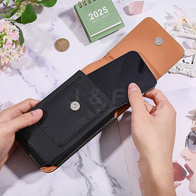 Rectangle Cowhide Mobile Phone Waist Belt Pouches AJEW-WH0596-953A-1