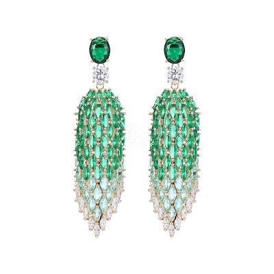 Teardrop Brass Micro Pave Cubic Zirconia Dangle Stud Earrings FS-WGA1B1E-02-1