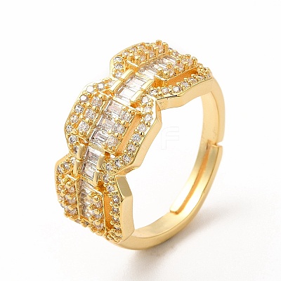 Clear Cubic Zirconia Octagon Adjustable Ring RJEW-H134-01G-1