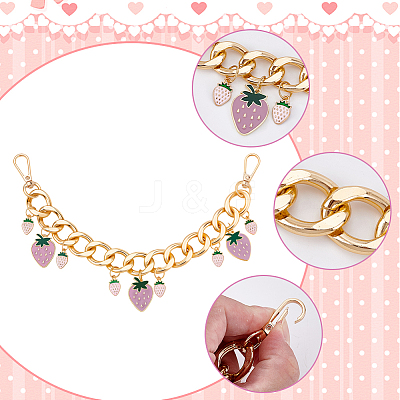 2Pcs Alloy Enamel Strawberry Charm Aluminum Bag Decorative Chains HJEW-BBC0001-27A-1