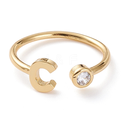 Brass Micro Pave Clear Cubic Zirconia Cuff Rings RJEW-J074-01G-C-1