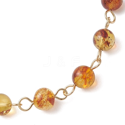 Natural Amber Beads Link Bracelets BJEW-JB13484-01-1