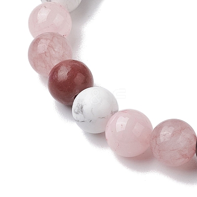 8.5mm Round Natural Rhodonite & Howlite & Strawberry Quartz & Rose Quartz Bead Stretch Bracelets for Women BJEW-JB10944-06-1