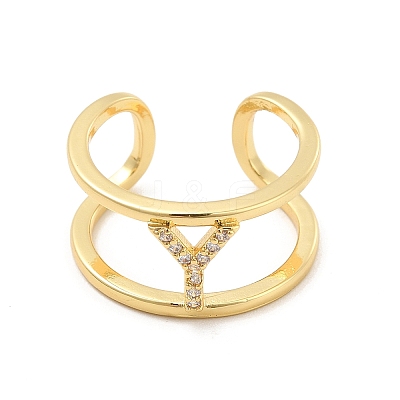Clear Cubic Zirconia Initial Letter Open Cuff Ring RJEW-A012-01G-Y-1
