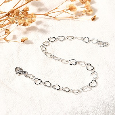 Tarnish Resistant 304 Stailess Steel Heart Link Bracelets BJEW-N280-04-1