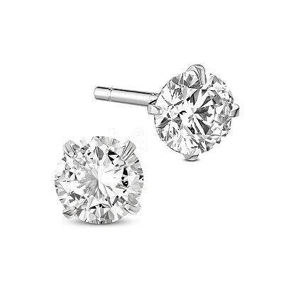 Rhodium Plated 925 Sterling Silver Four Pronged Ear Studs JE420A-02-1