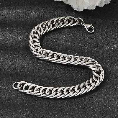 201 Stainless Steel Cuban Link Chains Bracelets for Women Men STAS-T077-21P-01-1